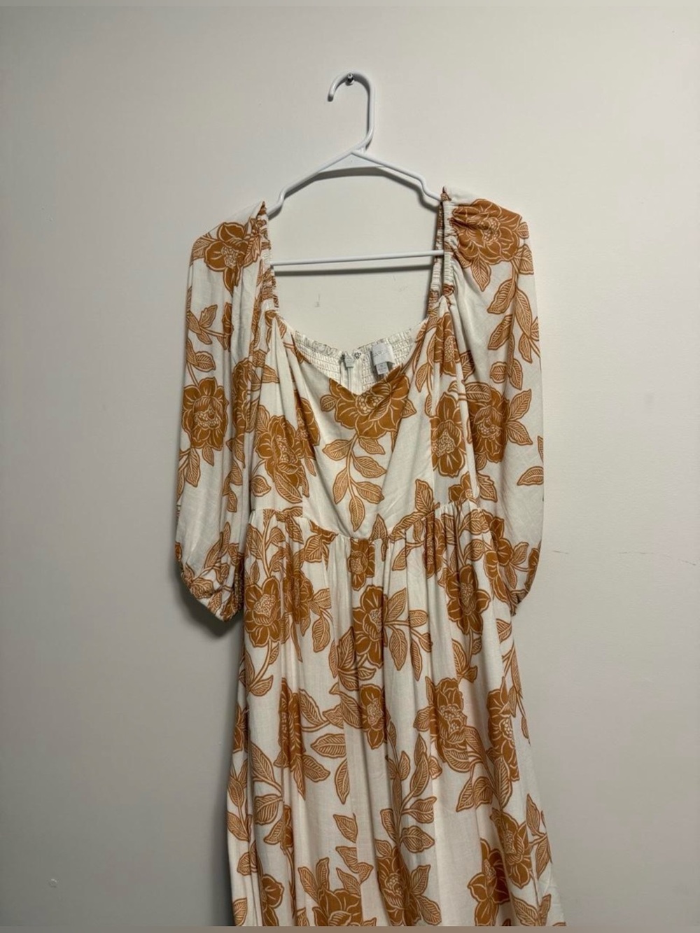 Floral White Maxi Dress with Tan Floral Print